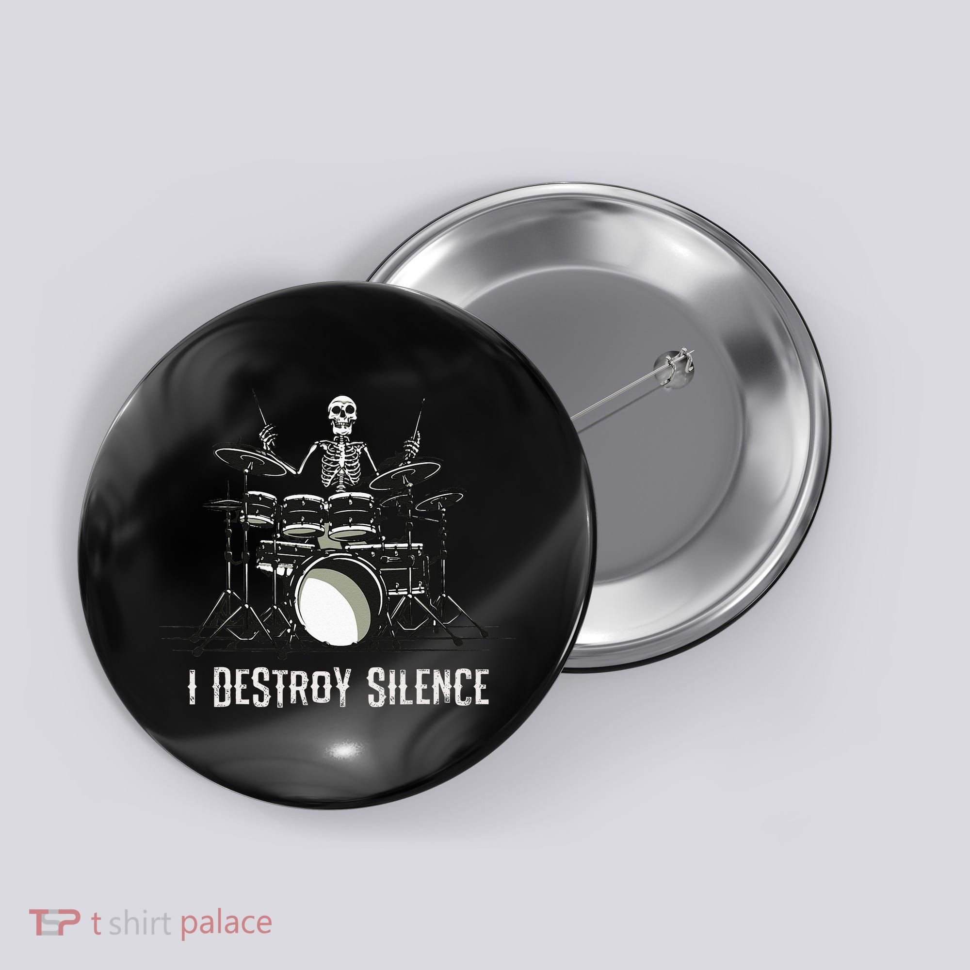 Skeleton Drummer Skull Drum Set Metal Rock Band Button