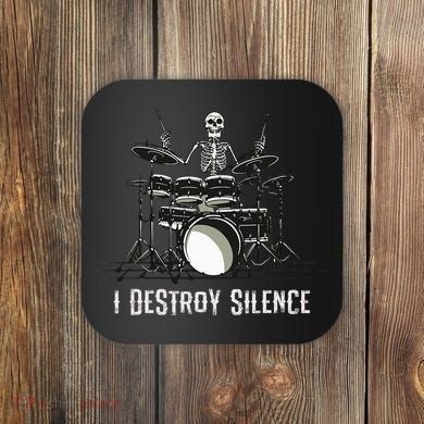 Skeleton Drummer Skull Drum Set Metal Rock Band Coaster