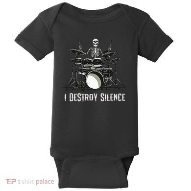 Skeleton Drummer Skull Drum Set Metal Rock Band Baby Bodysuit
