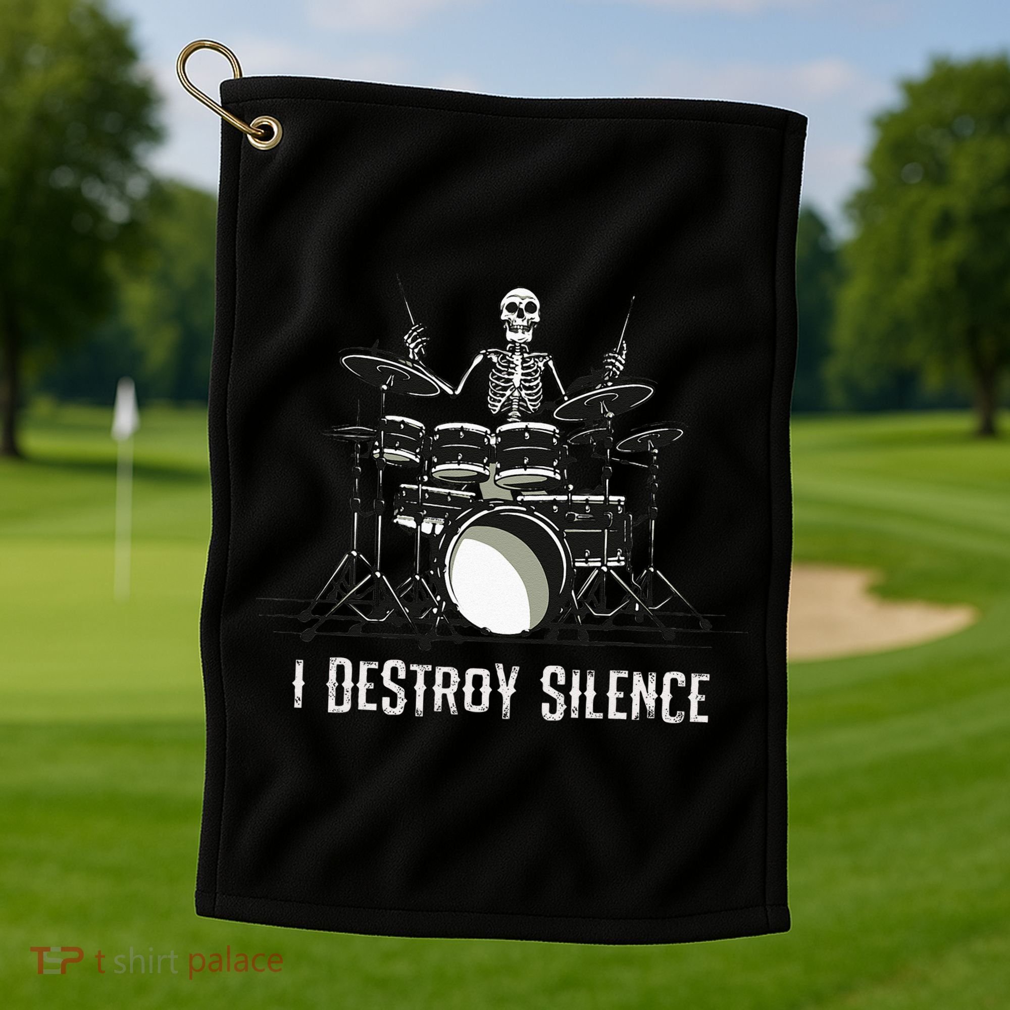 Skeleton Drummer Skull Drum Set Metal Rock Band Golf Towel