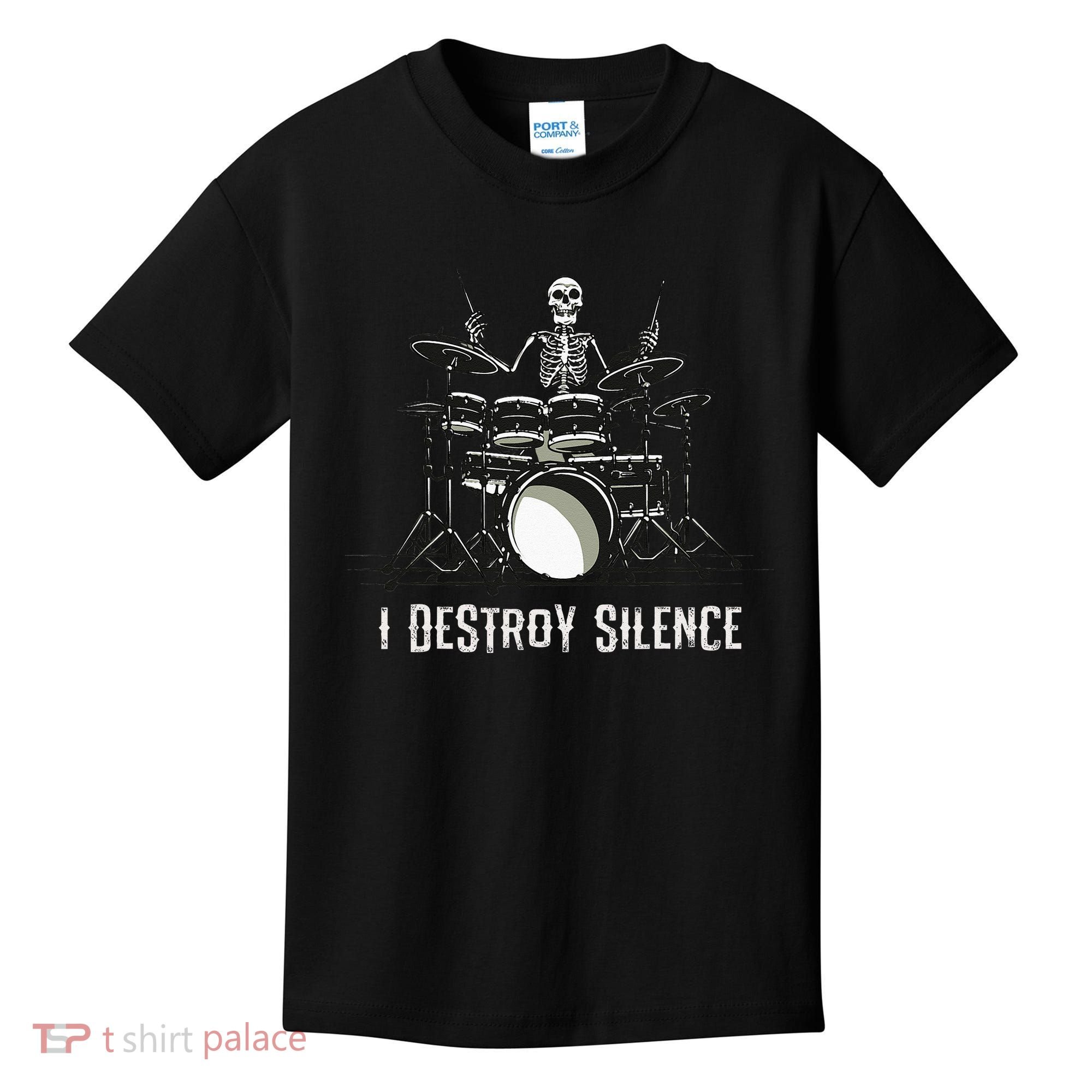 Skeleton Drummer Skull Drum Set Metal Rock Band Kids T-Shirt