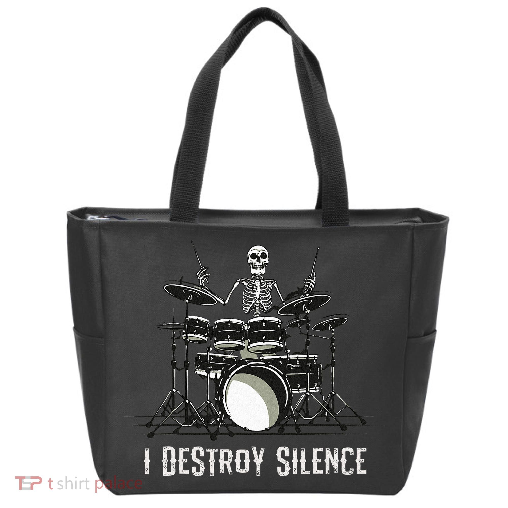 Skeleton Drummer Skull Drum Set Metal Rock Band Tote Bag