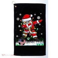 Soccer Dabbing Santa Usa Flag Ugly Christmas Sweater Gift Golf Towel thumb 0