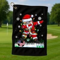 Soccer Dabbing Santa Usa Flag Ugly Christmas Sweater Gift Golf Towel thumb 1