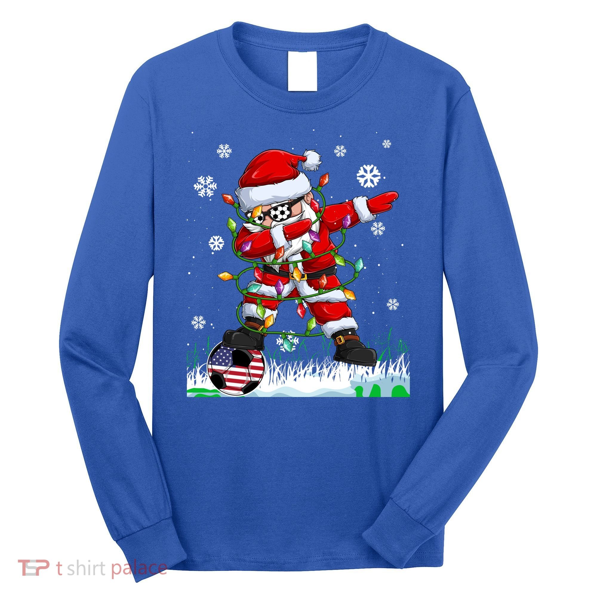 Soccer Dabbing Santa Usa Flag Ugly Christmas Sweater Gift Long Sleeve Shirt
