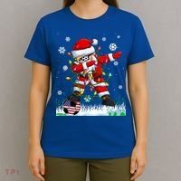 Soccer Dabbing Santa Usa Flag Ugly Christmas Sweater Gift T-Shirt thumb 4