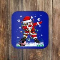 Soccer Dabbing Santa Usa Flag Ugly Christmas Sweater Gift Coaster thumb 0