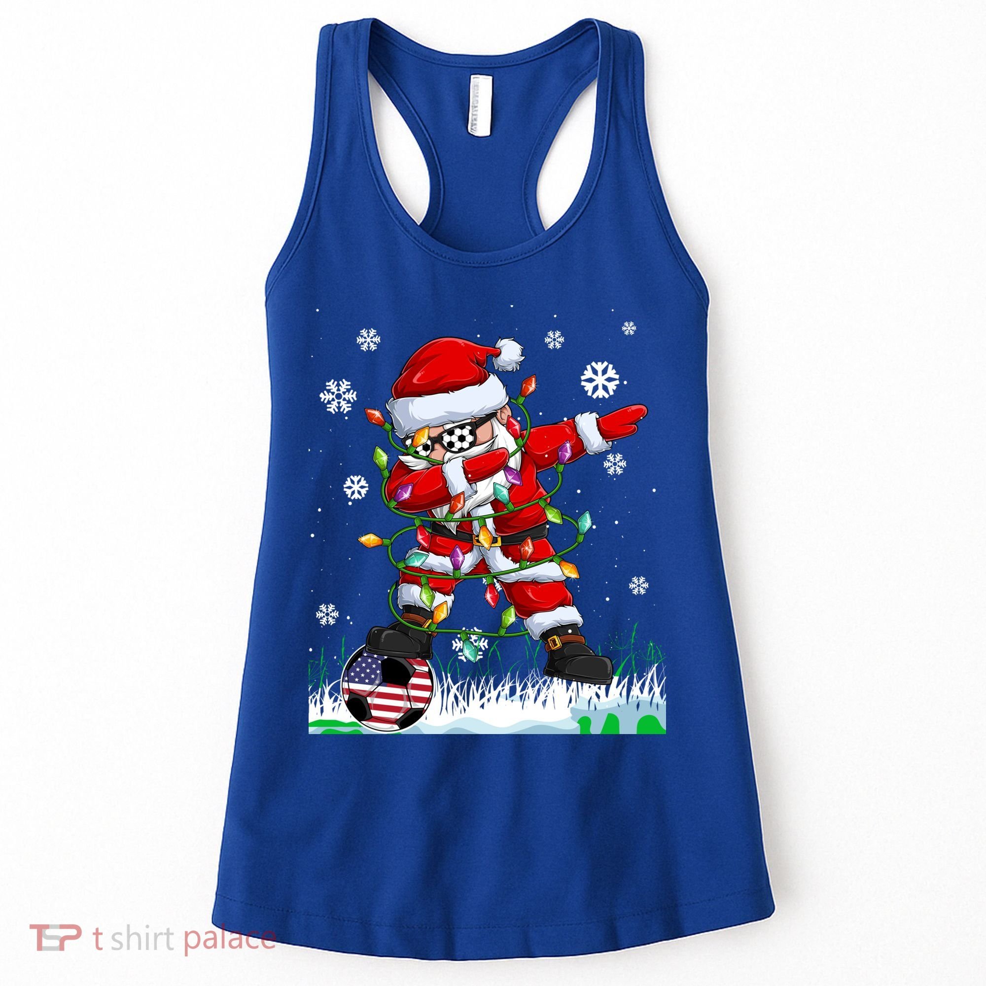 Soccer Dabbing Santa Usa Flag Ugly Christmas Sweater Gift Women's Tank Top