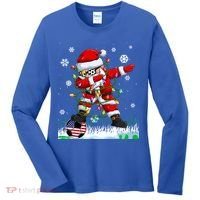 Soccer Dabbing Santa Usa Flag Ugly Christmas Sweater Gift Women's Long Sleeve Shirt thumb 0