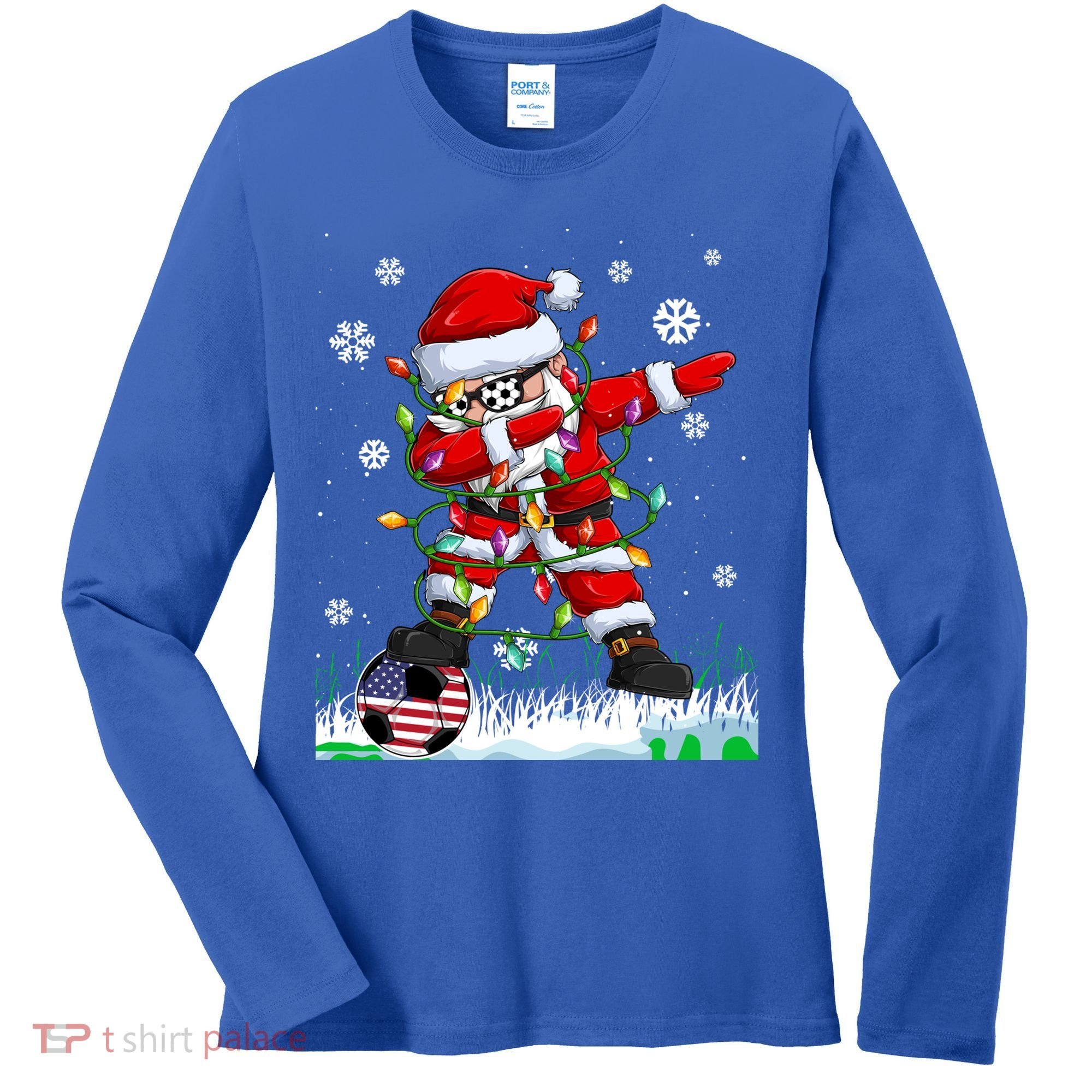 Soccer Dabbing Santa Usa Flag Ugly Christmas Sweater Gift Women's Long Sleeve Shirt