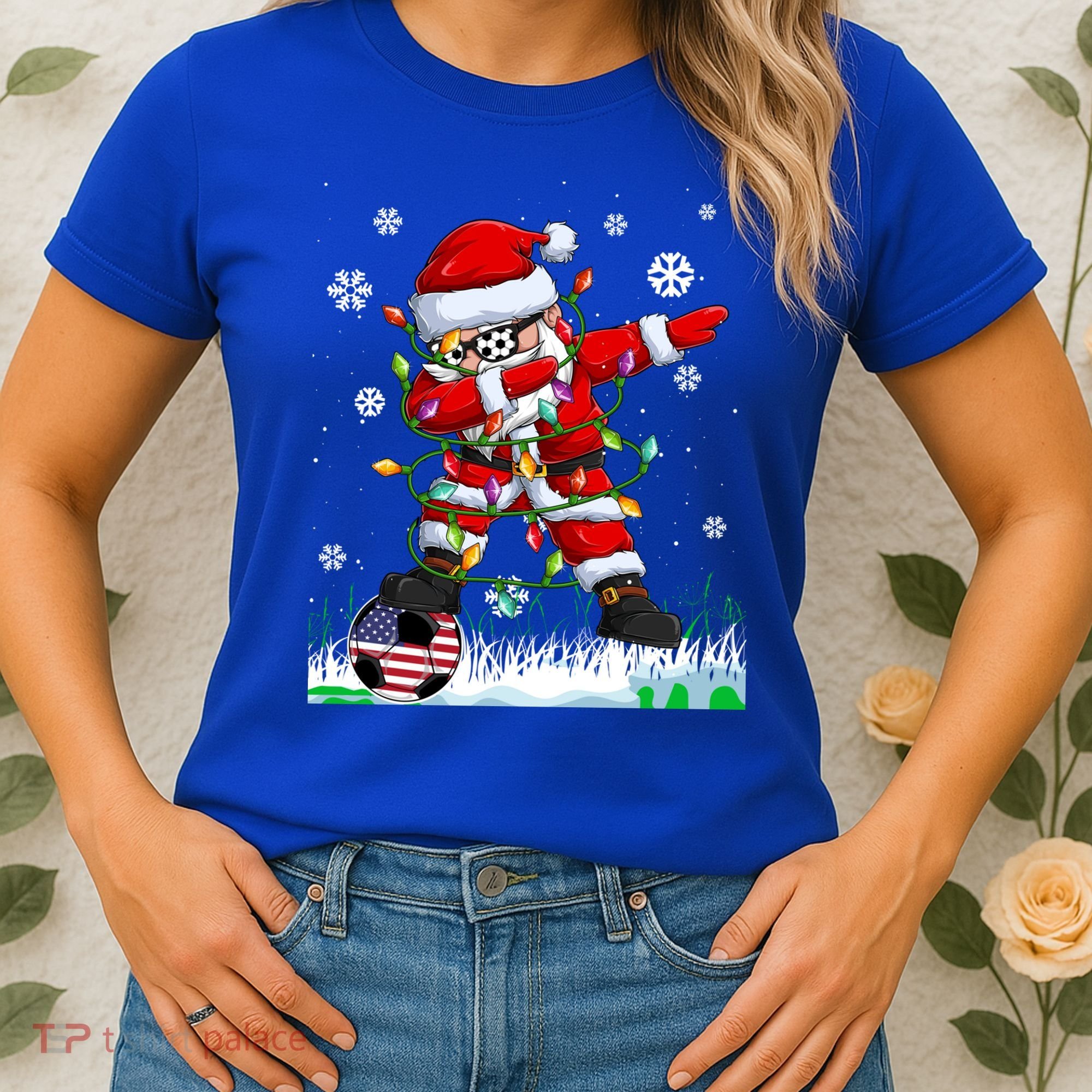 Soccer Dabbing Santa Usa Flag Ugly Christmas Sweater Gift Women's T-Shirt
