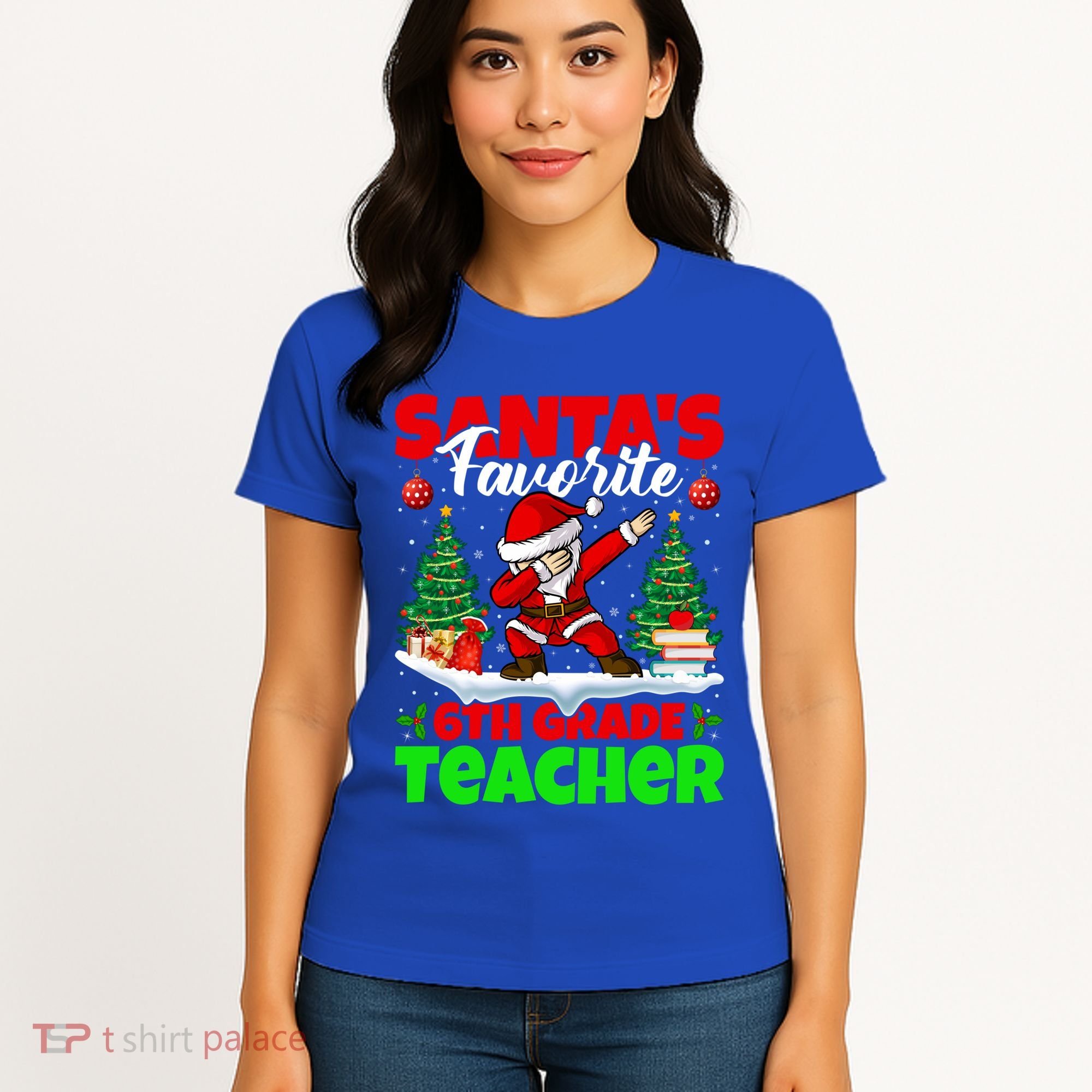 Santa Dabbing Santas Favorite 6Th Grade Teacher Christmas Gift Women's T-Shirt