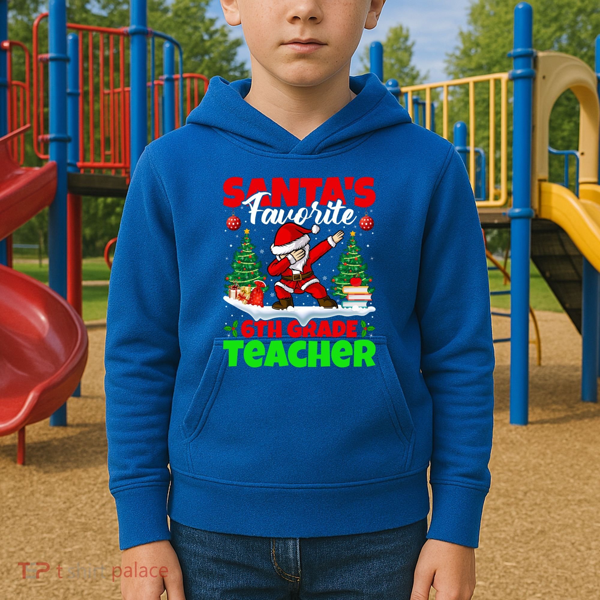 Santa Dabbing Santas Favorite 6Th Grade Teacher Christmas Gift Kids Hoodie