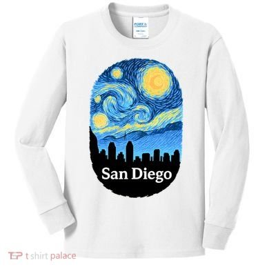 San Diego Starry Night Design Kids Long Sleeve Shirt