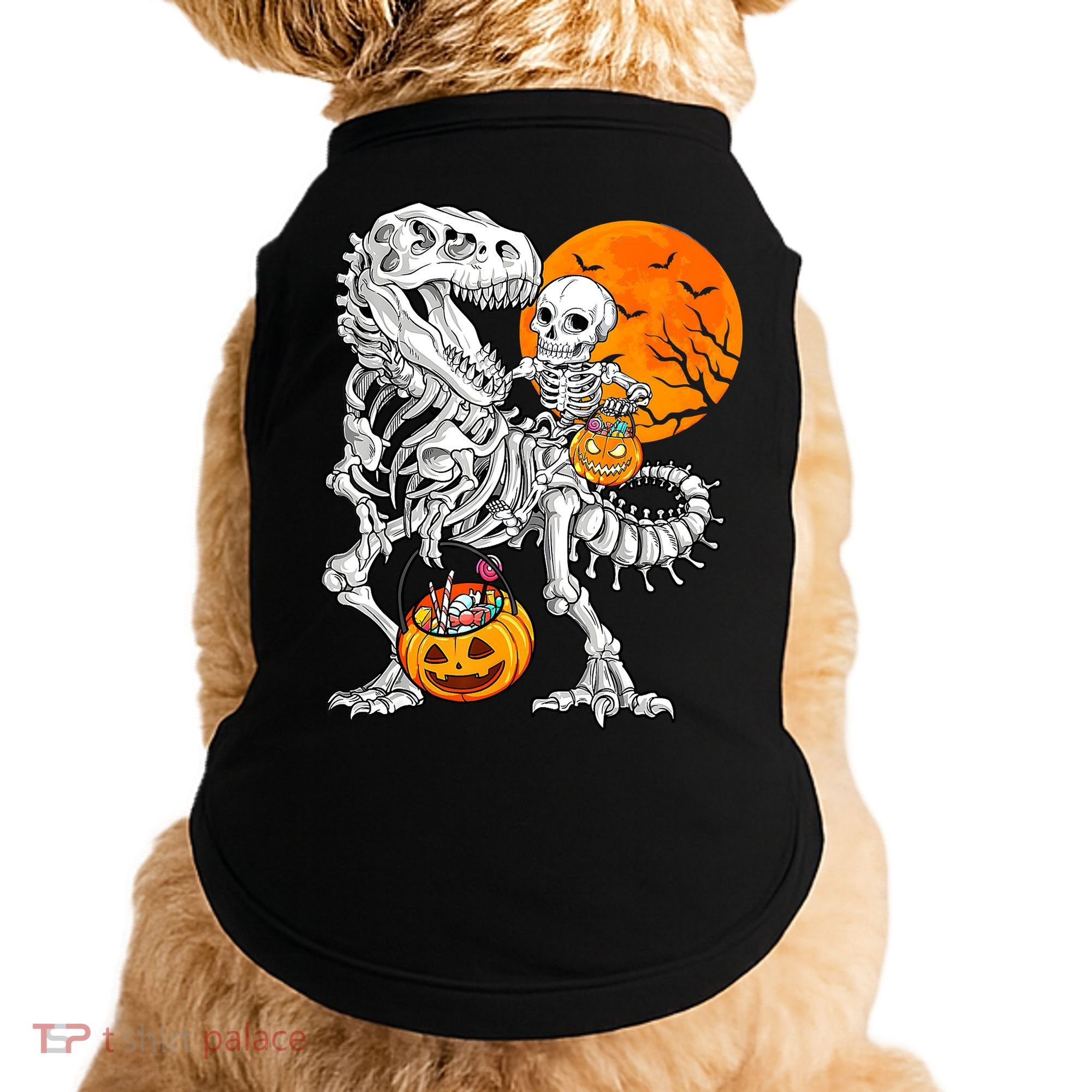 Skeleton Dinosaur T Rex Boys Halloween Mummy Funny Pumpkin Doggie Tank