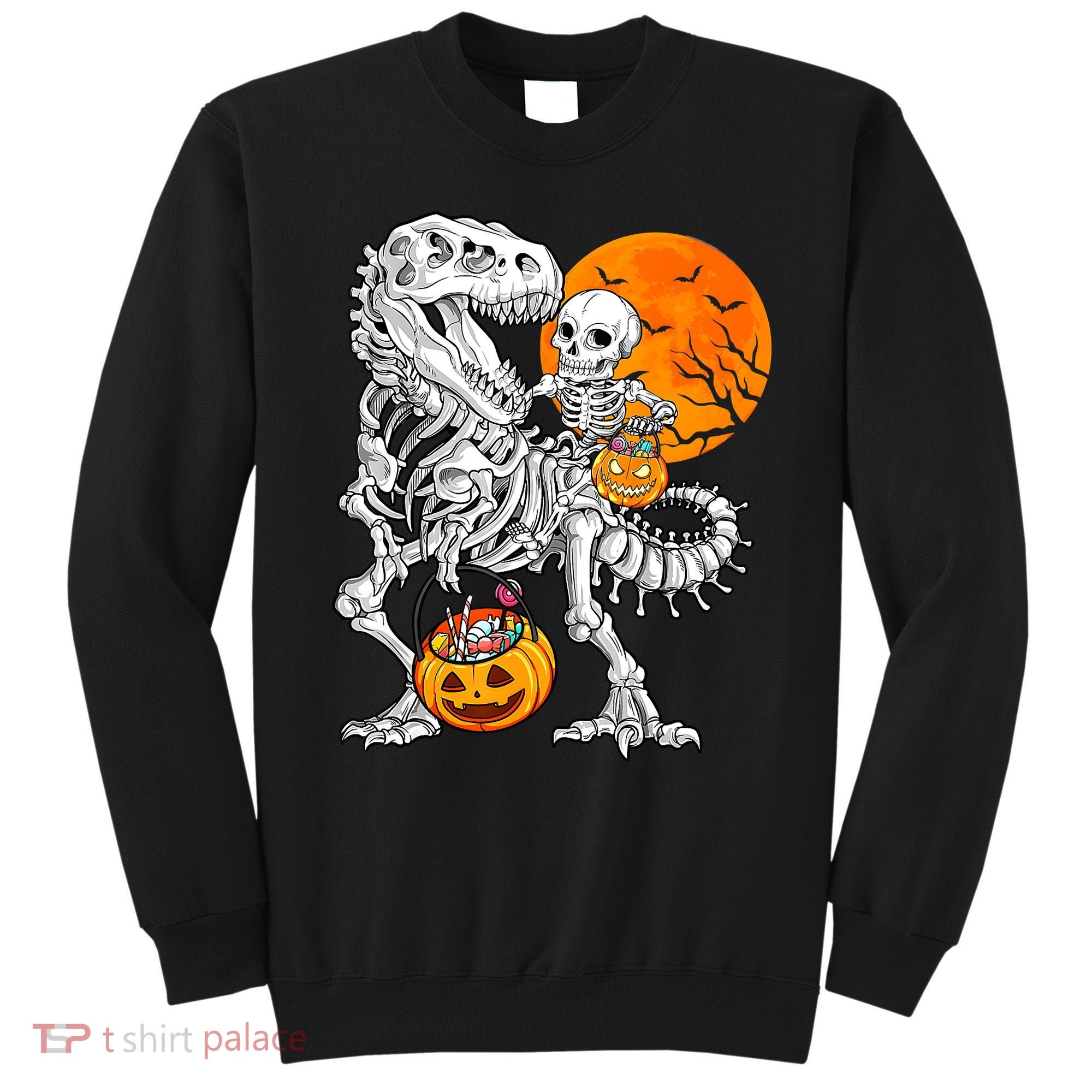 Skeleton Dinosaur T Rex Boys Halloween Mummy Funny Pumpkin Sweatshirt