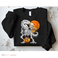Skeleton Dinosaur T Rex Boys Halloween Mummy Funny Pumpkin Sweatshirt thumb 2