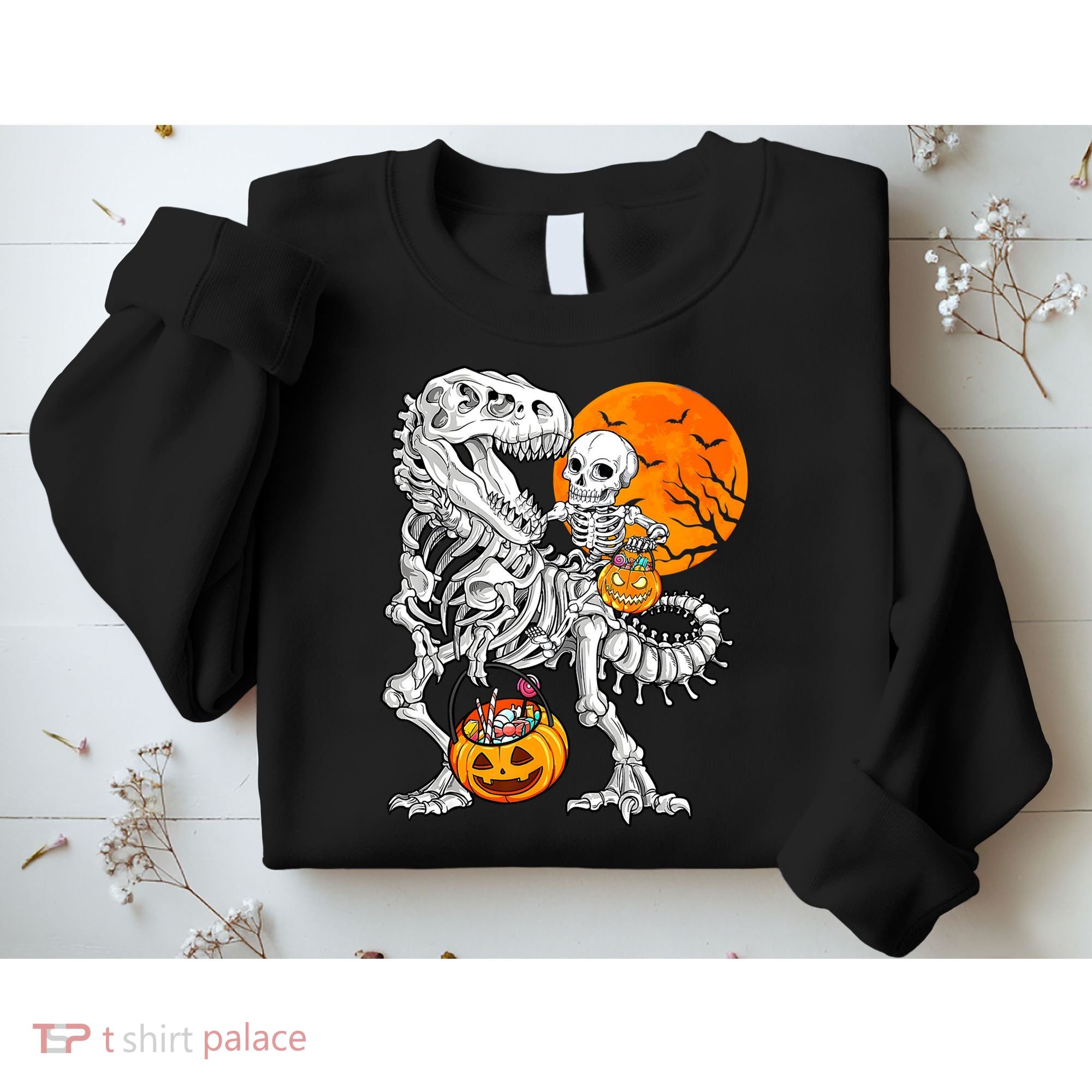 Skeleton Dinosaur T Rex Boys Halloween Mummy Funny Pumpkin Sweatshirt