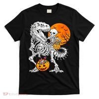 Skeleton Dinosaur T Rex Boys Halloween Mummy Funny Pumpkin T-Shirt thumb 0