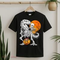 Skeleton Dinosaur T Rex Boys Halloween Mummy Funny Pumpkin T-Shirt thumb 2