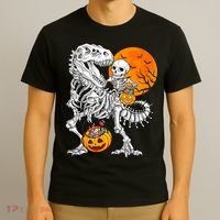Skeleton Dinosaur T Rex Boys Halloween Mummy Funny Pumpkin T-Shirt thumb 3