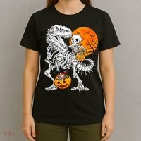 Skeleton Dinosaur T Rex Boys Halloween Mummy Funny Pumpkin T-Shirt thumb 4