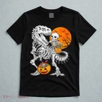Skeleton Dinosaur T Rex Boys Halloween Mummy Funny Pumpkin T-Shirt thumb 5