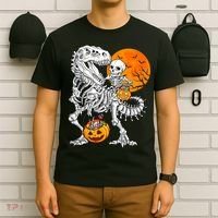 Skeleton Dinosaur T Rex Boys Halloween Mummy Funny Pumpkin T-Shirt thumb 6