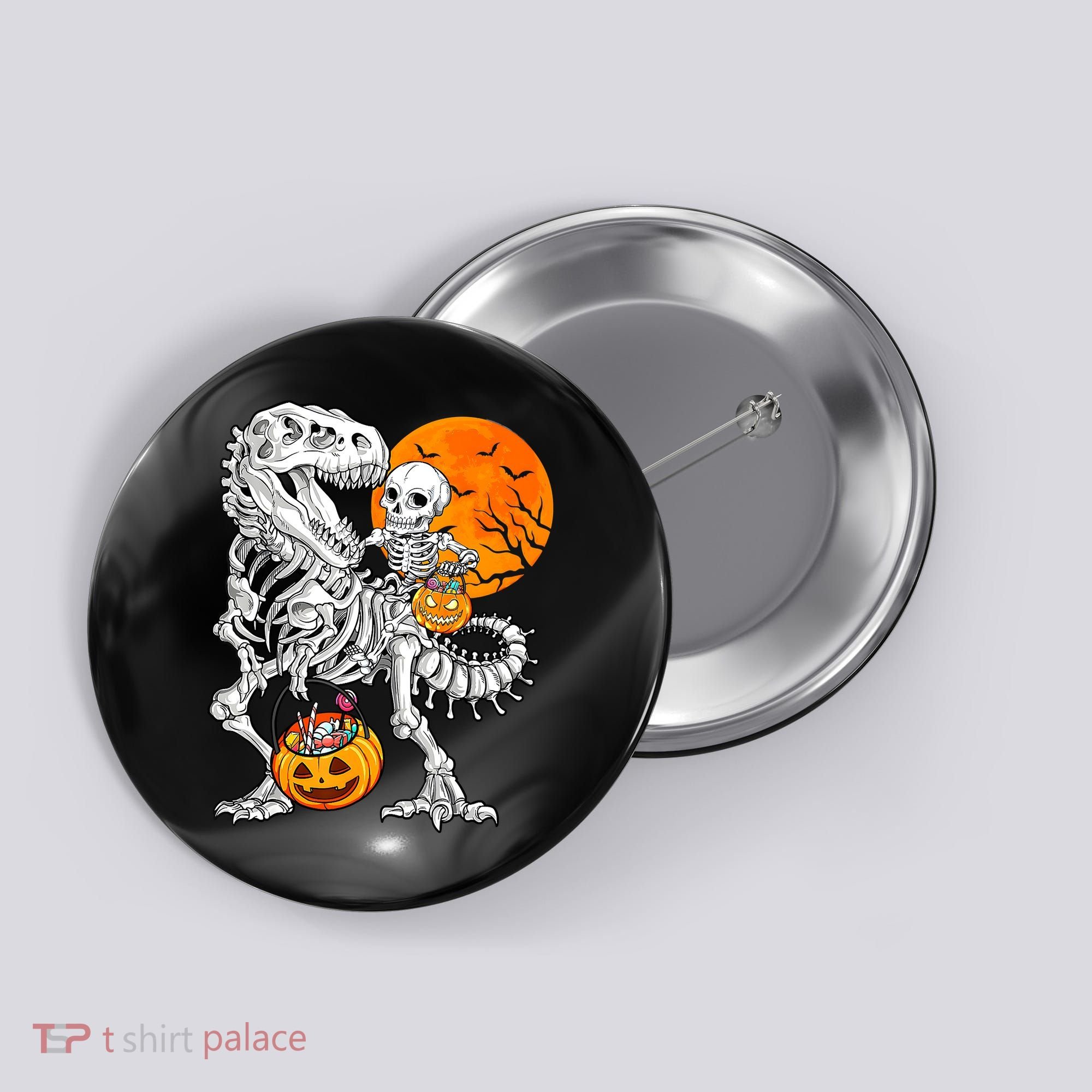 Skeleton Dinosaur T Rex Boys Halloween Mummy Funny Pumpkin Button