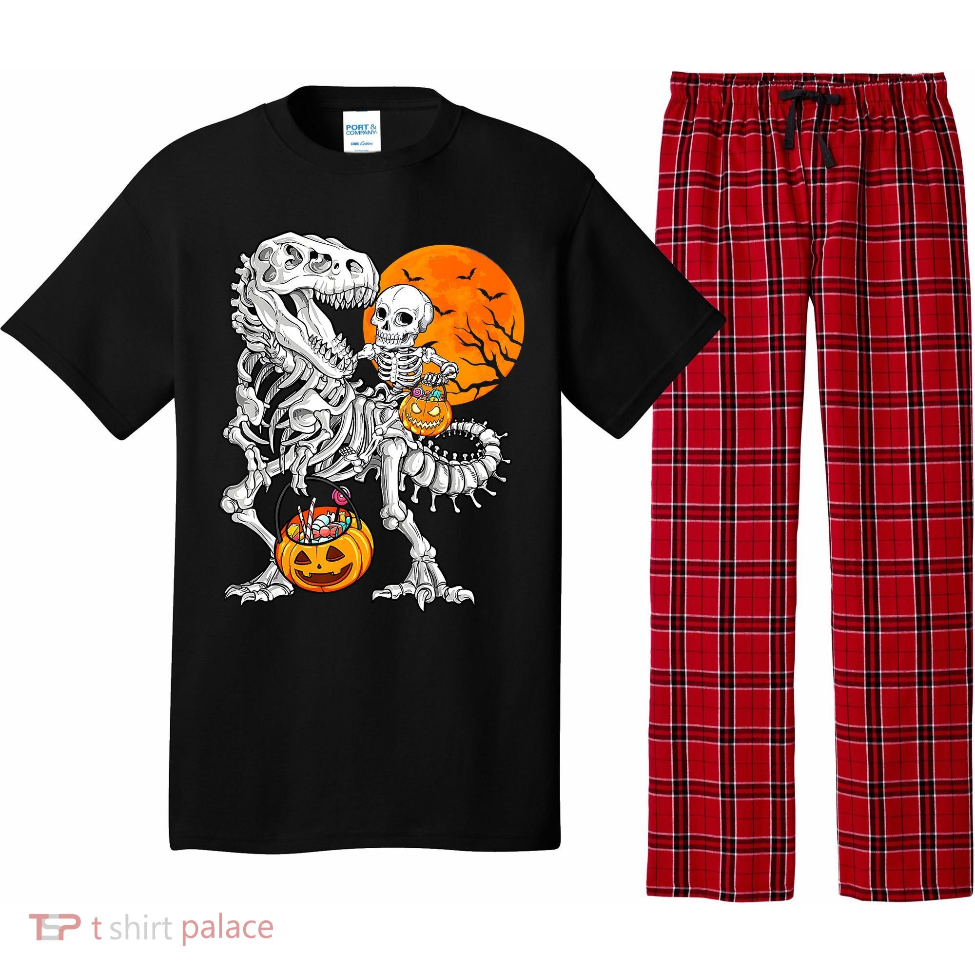Skeleton Dinosaur T Rex Boys Halloween Mummy Funny Pumpkin Pajama Set