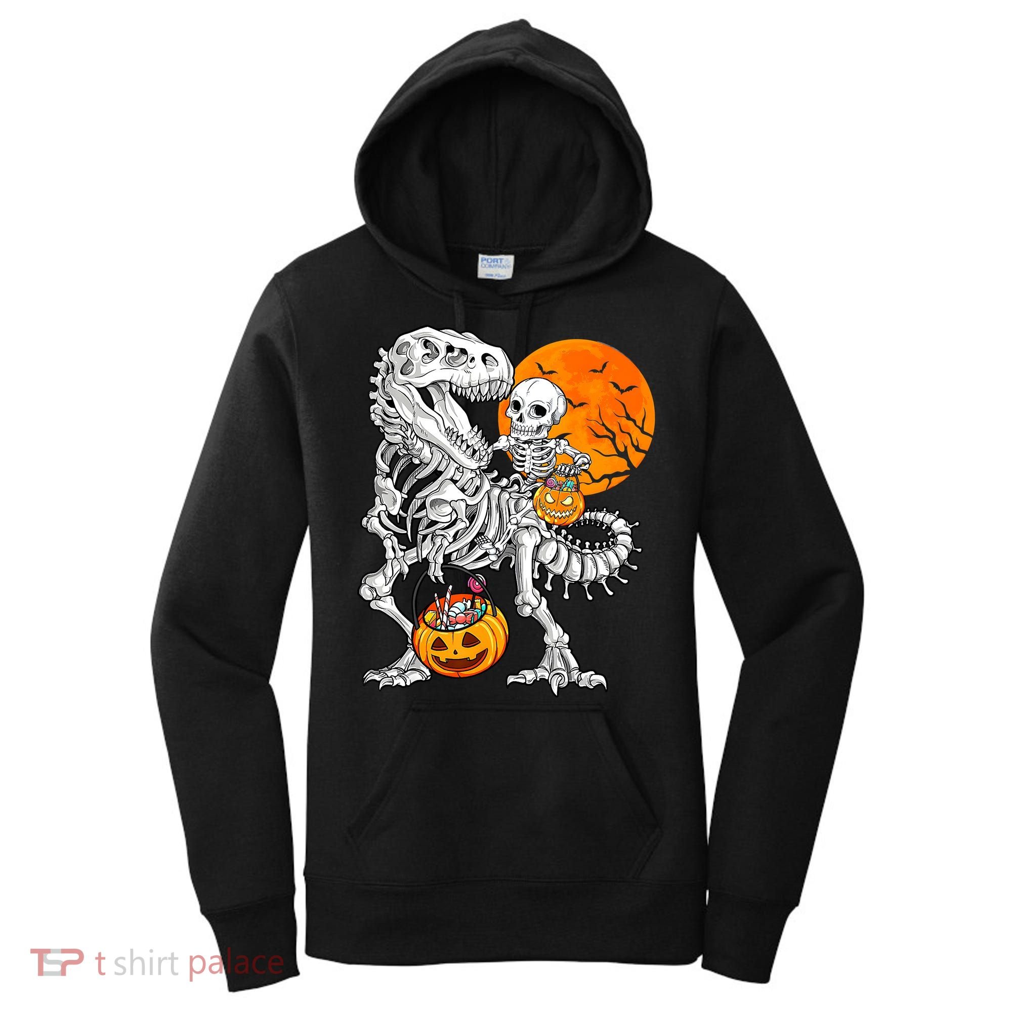 Skeleton Dinosaur T Rex Boys Halloween Mummy Funny Pumpkin Women's Hoodie