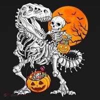 Skeleton Dinosaur T Rex Boys Halloween Mummy Funny Pumpkin Women's Hoodie thumb 2