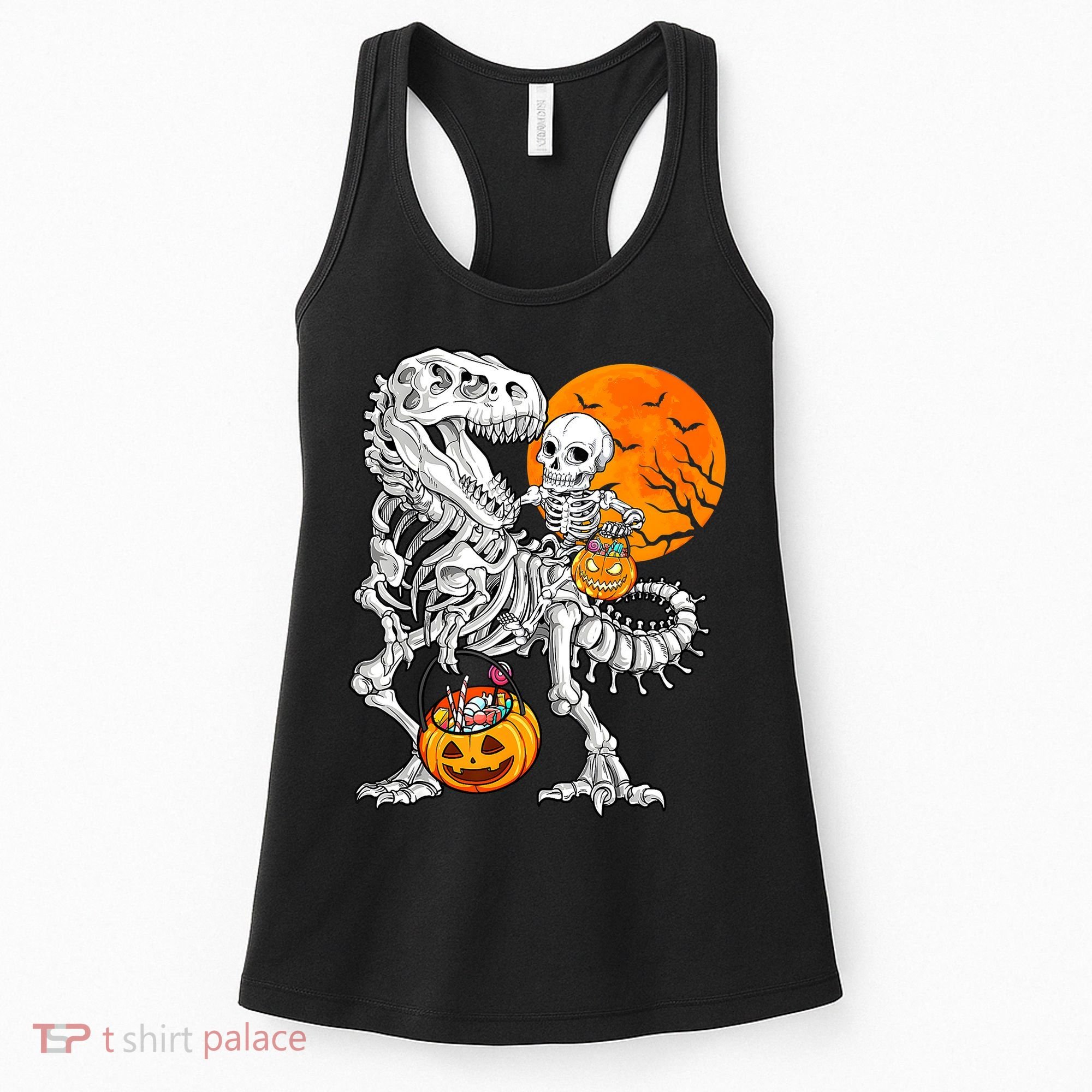 Skeleton Dinosaur T Rex Boys Halloween Mummy Funny Pumpkin Women's Tank Top