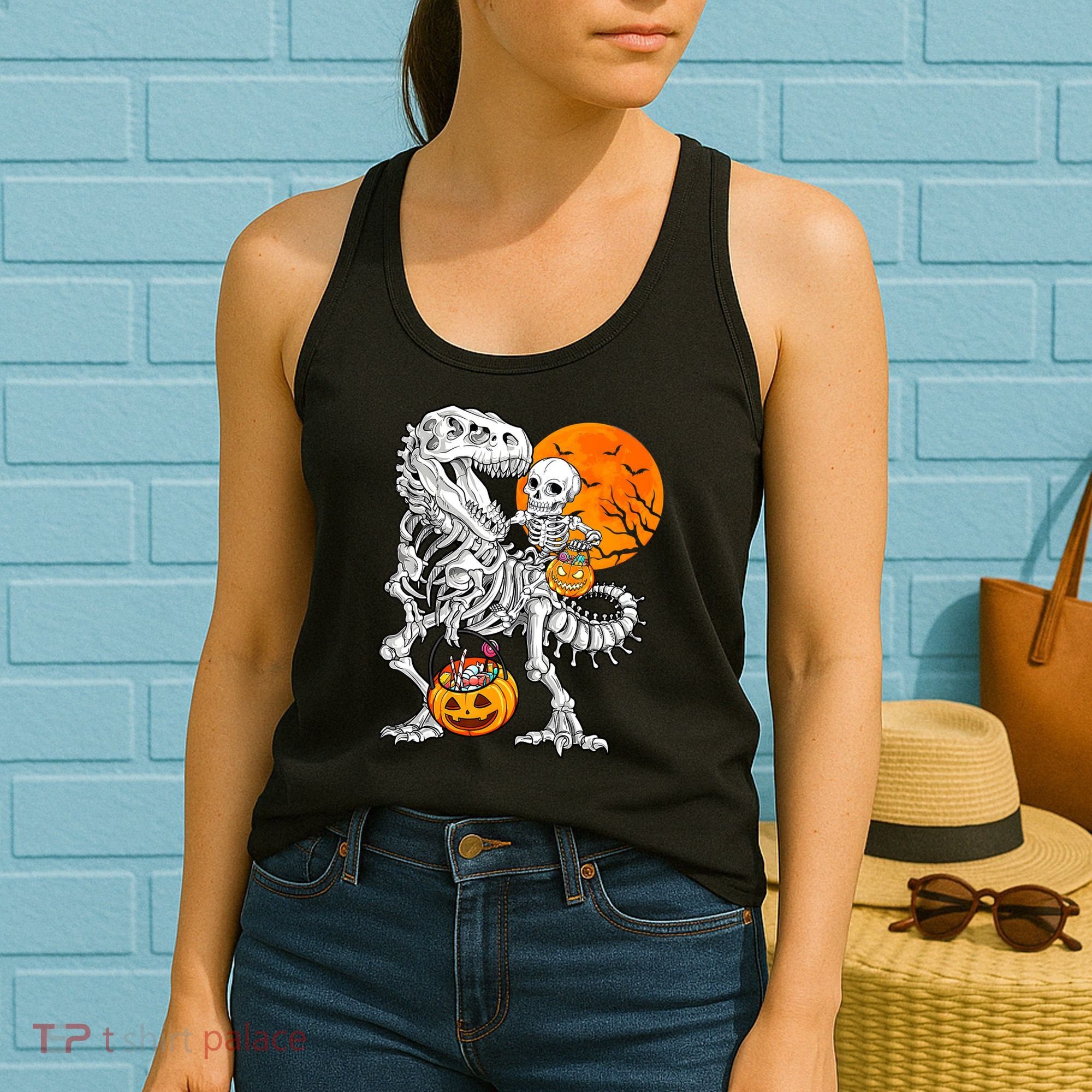 Skeleton Dinosaur T Rex Boys Halloween Mummy Funny Pumpkin Women's Tank Top