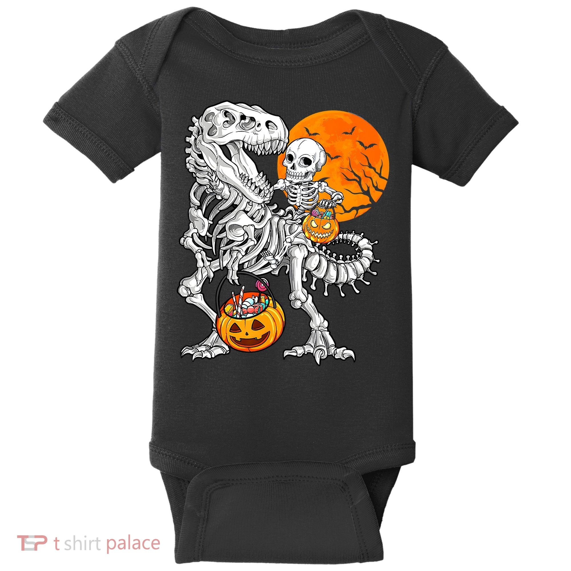 Skeleton Dinosaur T Rex Boys Halloween Mummy Funny Pumpkin Baby Bodysuit