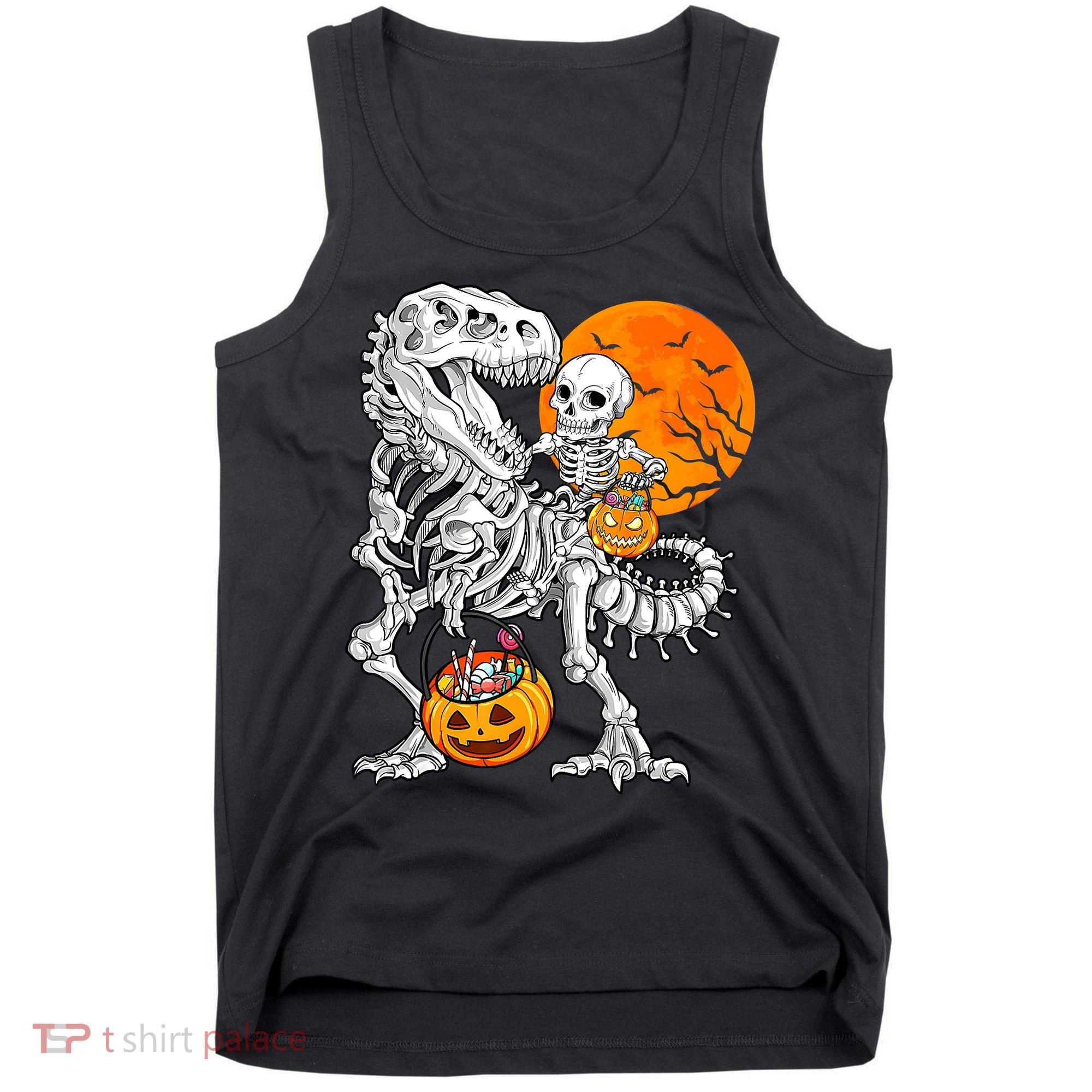 Skeleton Dinosaur T Rex Boys Halloween Mummy Funny Pumpkin Tank Top