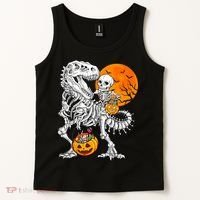 Skeleton Dinosaur T Rex Boys Halloween Mummy Funny Pumpkin Tank Top thumb 2