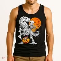 Skeleton Dinosaur T Rex Boys Halloween Mummy Funny Pumpkin Tank Top thumb 3