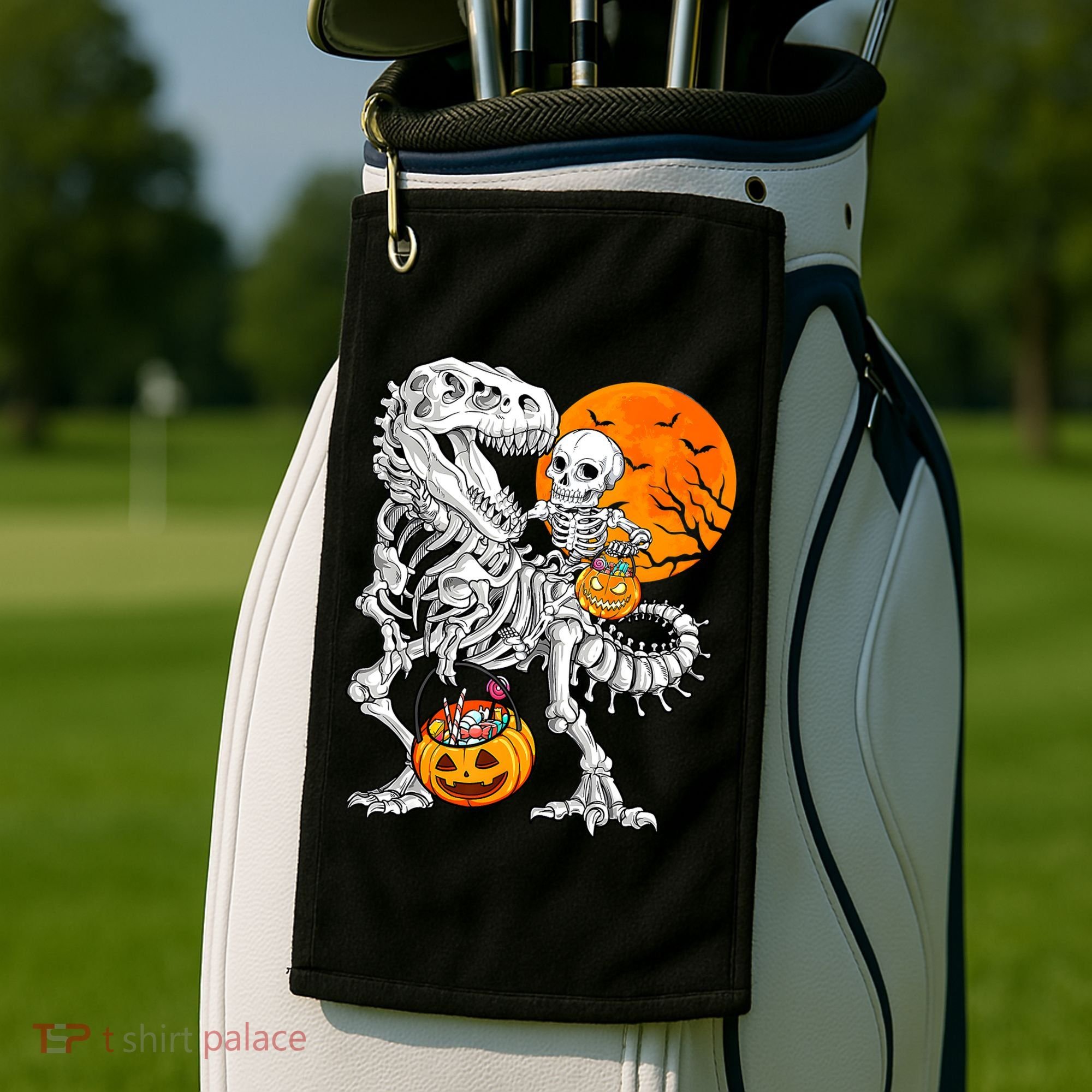 Skeleton Dinosaur T Rex Boys Halloween Mummy Funny Pumpkin Golf Towel