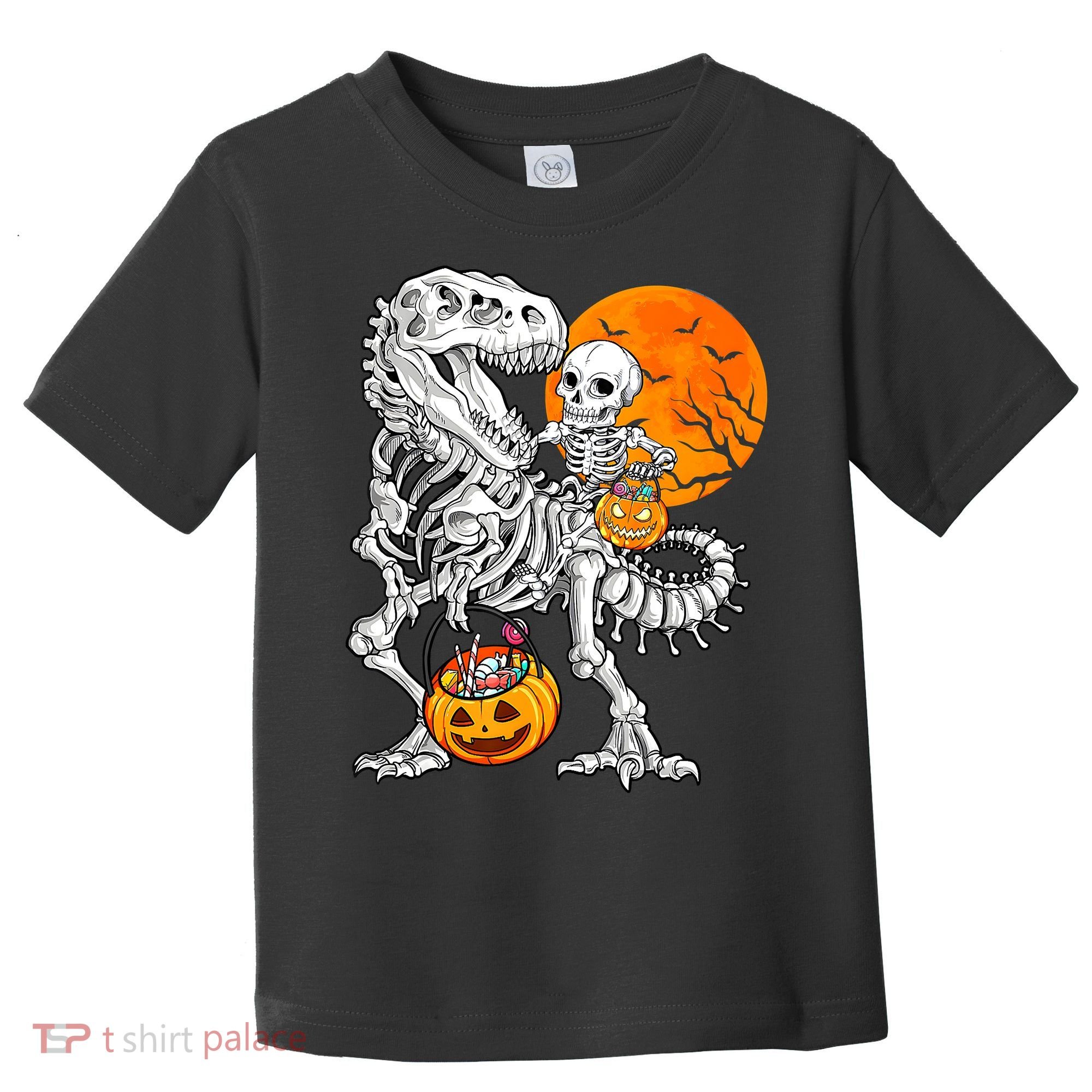 Skeleton Dinosaur T Rex Boys Halloween Mummy Funny Pumpkin Toddler T-Shirt