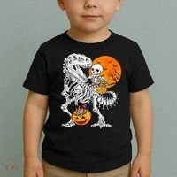 Skeleton Dinosaur T Rex Boys Halloween Mummy Funny Pumpkin Toddler T-Shirt thumb 2