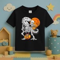 Skeleton Dinosaur T Rex Boys Halloween Mummy Funny Pumpkin Toddler T-Shirt thumb 3