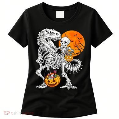 Skeleton Dinosaur T Rex Boys Halloween Mummy Funny Pumpkin Women's T-Shirt