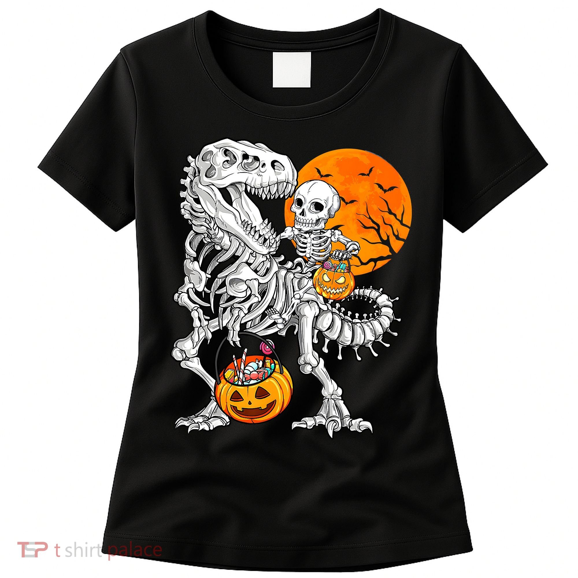 Skeleton Dinosaur T Rex Boys Halloween Mummy Funny Pumpkin Women's T-Shirt