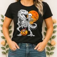 Skeleton Dinosaur T Rex Boys Halloween Mummy Funny Pumpkin Women's T-Shirt thumb 2
