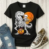 Skeleton Dinosaur T Rex Boys Halloween Mummy Funny Pumpkin Women's T-Shirt thumb 3