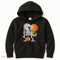 Skeleton Dinosaur T Rex Boys Halloween Mummy Funny Pumpkin Kids Hoodie thumb 0