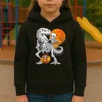 Skeleton Dinosaur T Rex Boys Halloween Mummy Funny Pumpkin Kids Hoodie thumb 3