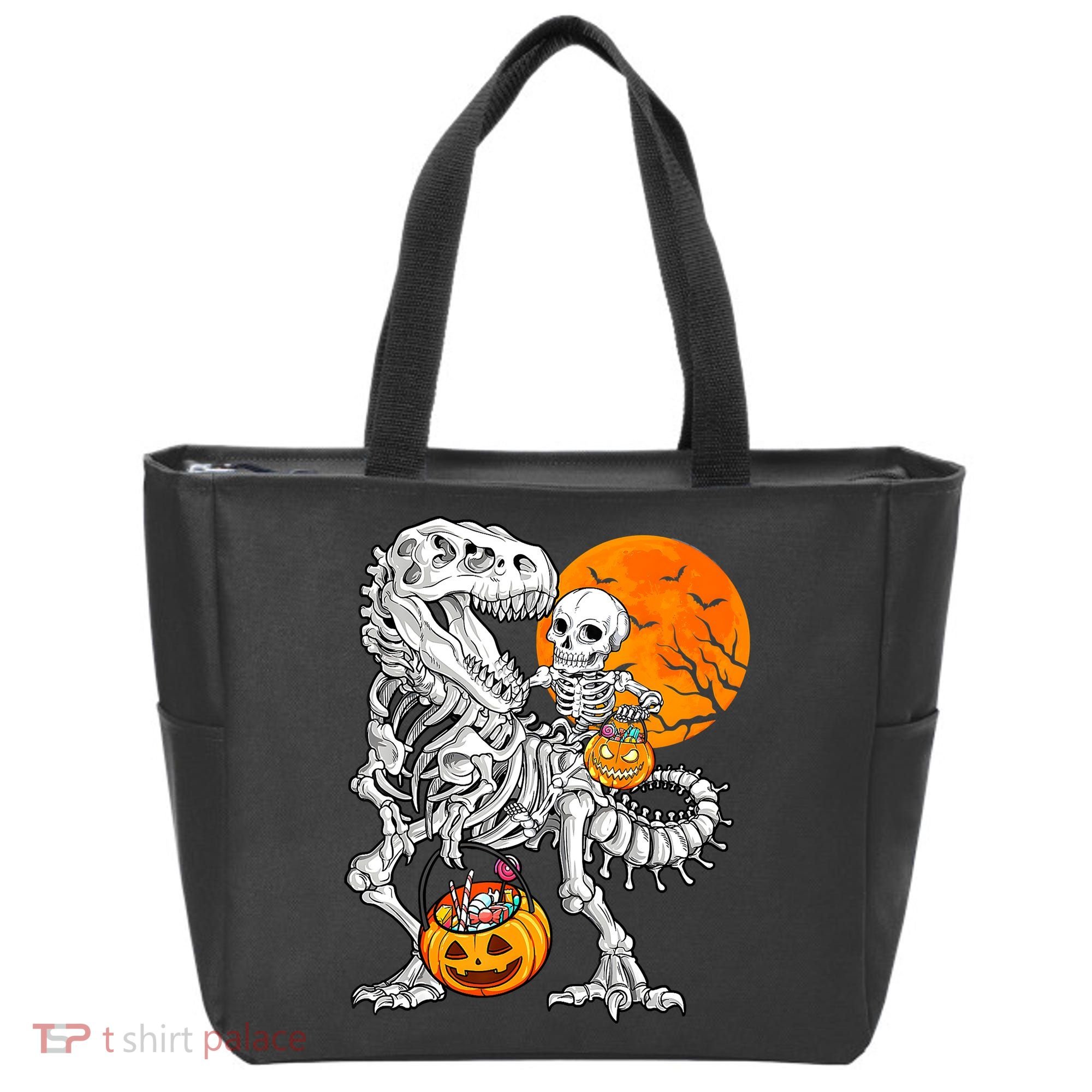 Skeleton Dinosaur T Rex Boys Halloween Mummy Funny Pumpkin Tote Bag