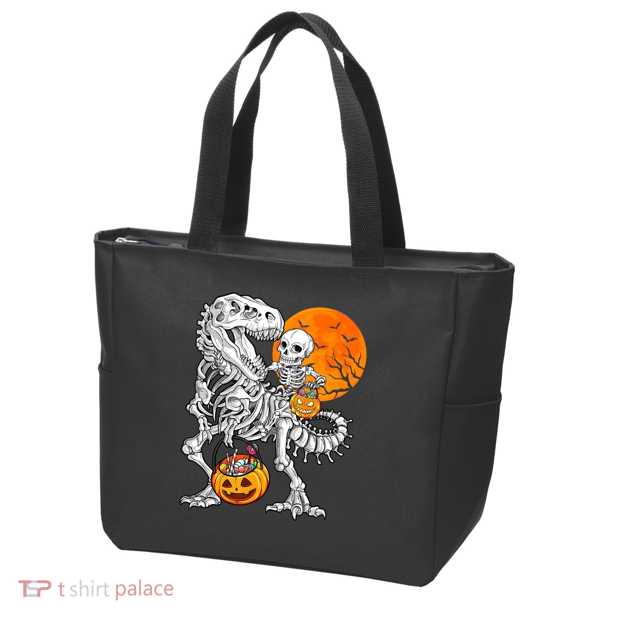 Skeleton Dinosaur T Rex Boys Halloween Mummy Funny Pumpkin Tote Bag